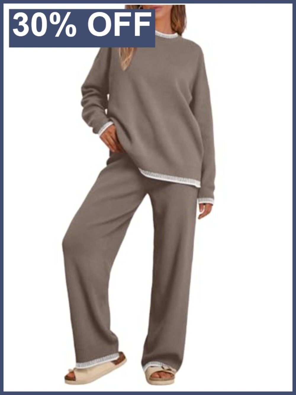 Knit Sweater Lounge Set 2 Piece Wide Leg Pants Crewneck